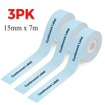 3 шт. Синяя Непрерывная Бумажная наклейка для этикеток, самоклеящаяся Водонепроницаемая термоклеящаяся бумага для мини-принтера этикеток P12 15 мм x 7 м