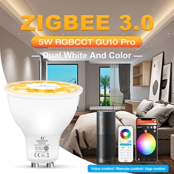 GLEDOPTO Zigbee3.0 RGBCCT Прожекторная лампа Pro GU10 5 Вт Теплый Холодный Белый Изменяющий цвет светодиодный точечный Светильник Приложение/Голос/Дистанционное управление