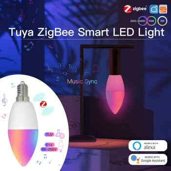 MOES Zigbee Светодиодная Лампа E14 Candle Lamp Smart 5W RGBCCT 2200-6500 K С Регулируемой Яркостью Tuya Alexa Google Voice Control