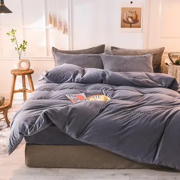 Однотонный Бархатный пододеяльник для спальни, толстое стеганое одеяло, простой комплект постельного белья, Стеганое одеяло размера Queen Size